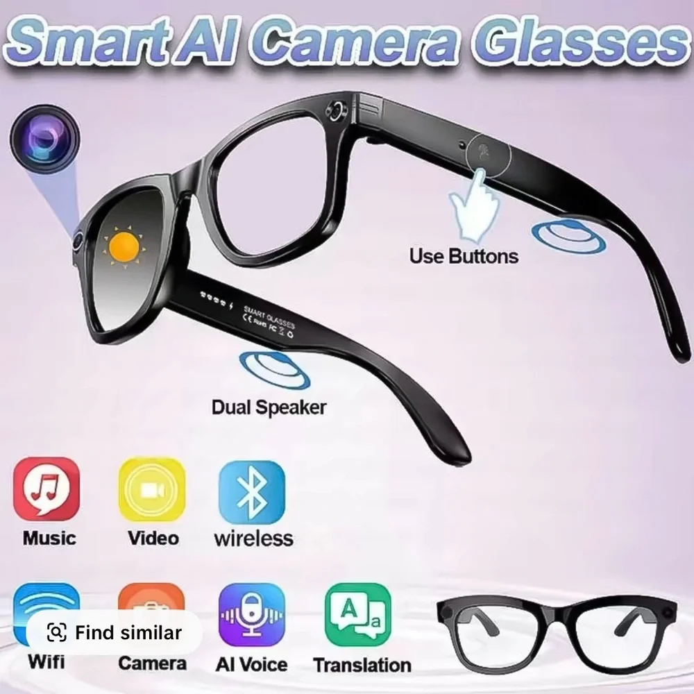 Smart Glasses with Camera - Black